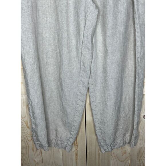 EILEEN FISHER BEIGE ORGANIC LINEN PULL ON ELASTIC WAIST WIDE LEG CROP PANTS XL - Picture 2 of 11